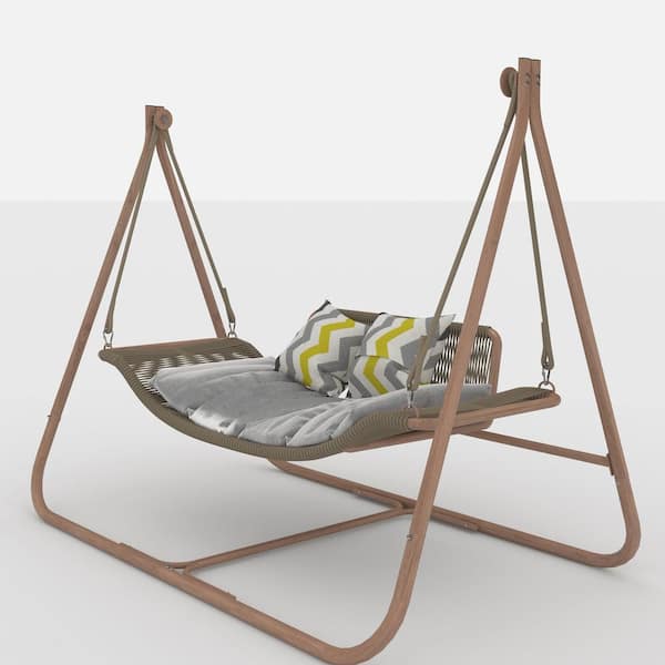 Unbranded 4.17 ft. Freestanding Oversized Double Hammock Chair with Stand and Cushion