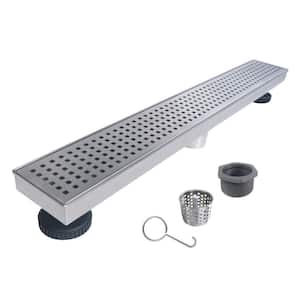 32 in. Stainless Steel Linear Shower Drain with Square Pattern Drain Cover