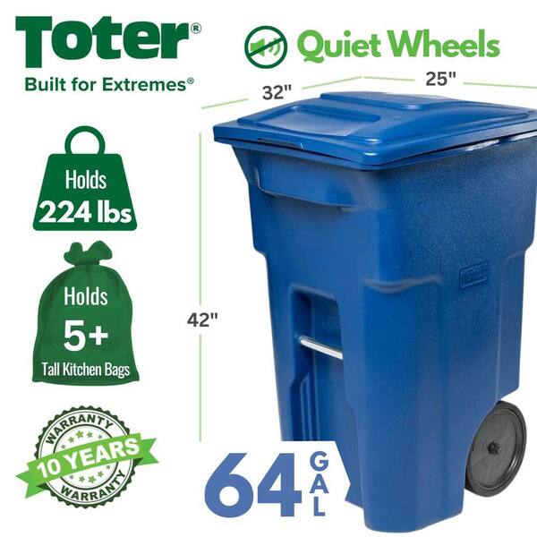 Toter 64 Gal. Blue Recycling Container with Wheels and Lid 