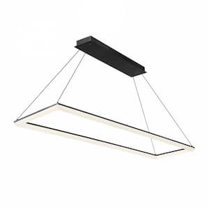 Frame 58 in. 500-Watt Equivalent Integrated LED Black Rectangular Pendant with Acrylic Shade
