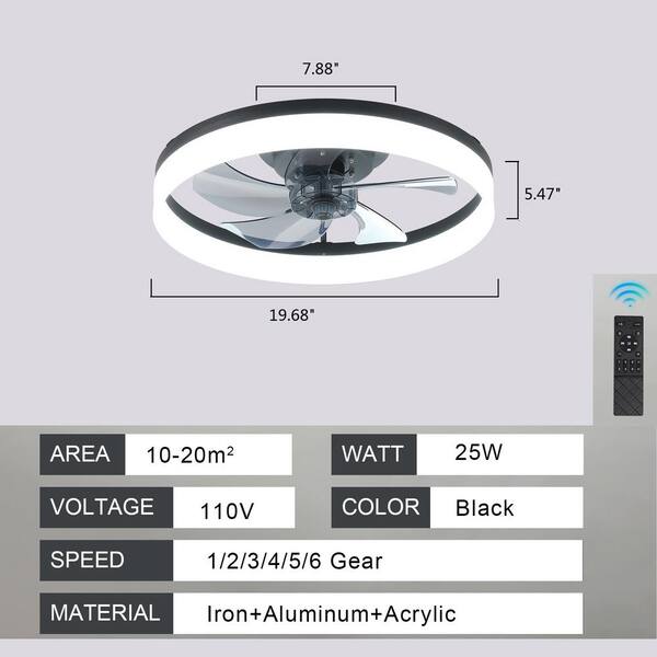 CIPACHO 19.68 in. LED Indoor Black Smart Ceiling Fan with Remote  