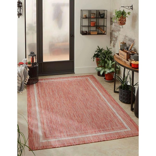 Outdoor Soft Border Rust Red 5' 0 x 8' 0 Area Rug