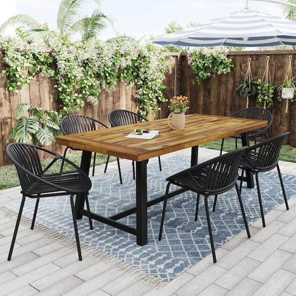 7 Pieces Acacia Wood Outdoor Modern Dining Set with Stackable