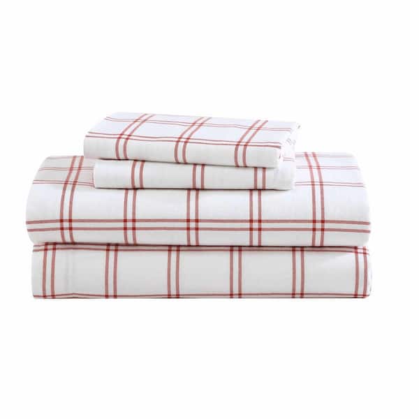Eddie Bauer Westridge Plaid 4-Piece Orange Flannel Cotton King Sheet Set