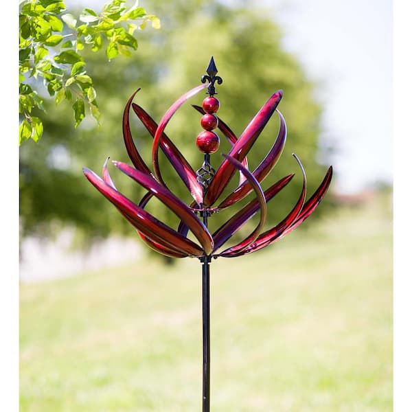 Evergreen Enterprises 90 in. 2-Tier Crimson Lotus Metal Wind Spinner