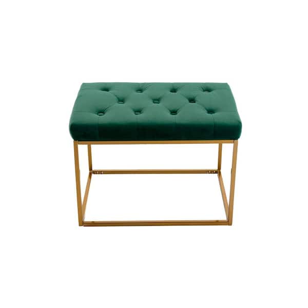 Unbranded Modern Emerald Tufted Ottoman with Metal Frame and Golden Legs