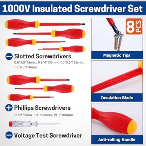Lukyamzn Insulated Electricians Hand Tool Set with 7 Screwdrivers