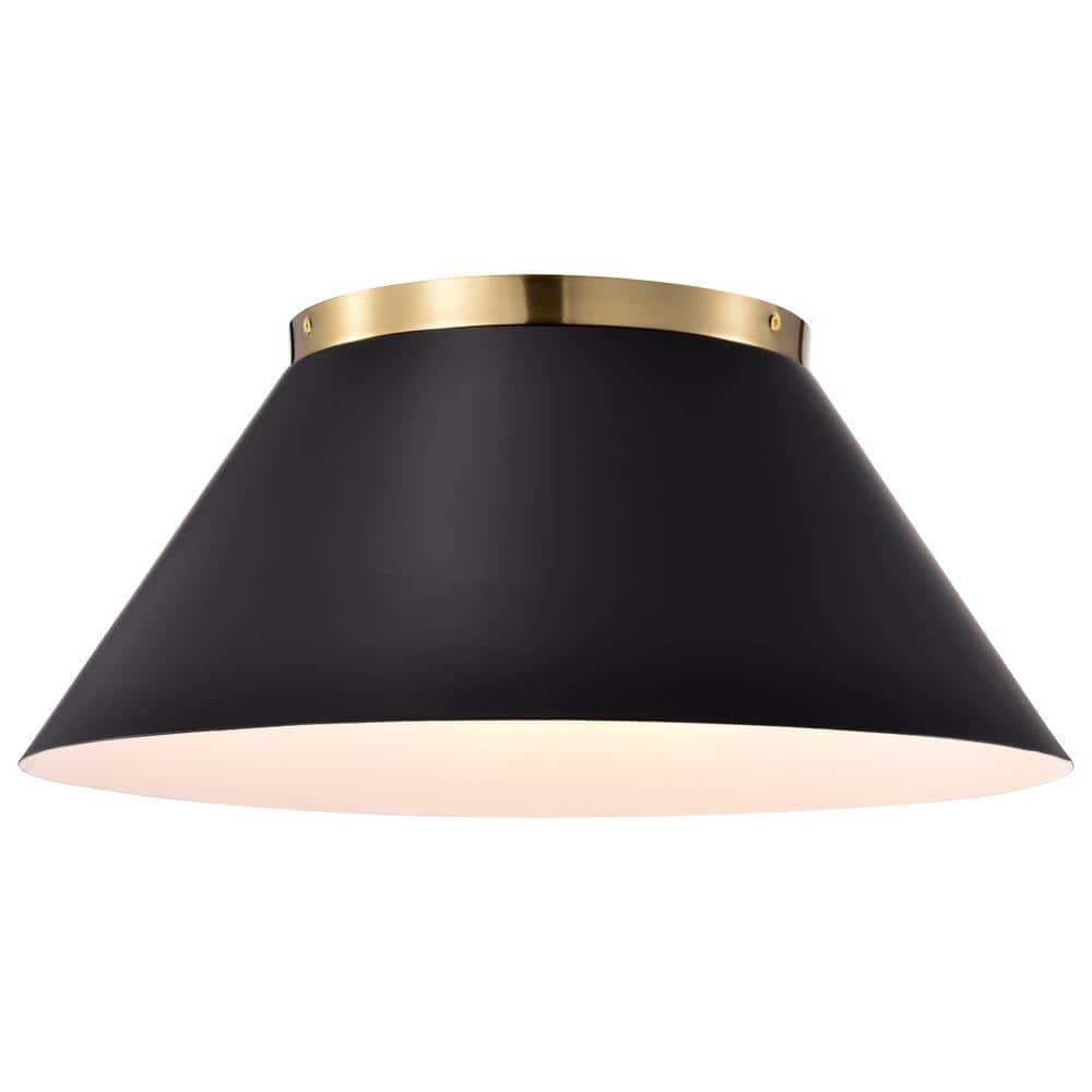 Dover 20" Black and Vintage Brass Glass Flush Mount Light