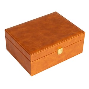 Caramel Polyester 2-Layer Jewelry Organizer Box with Clasp Closure