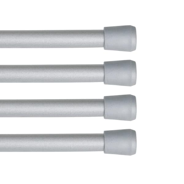 Fast Fit No Tools 28 in. - 48 in. Adjustable Spring Tension Curtain Rod, 7/16 in. Dia. in Pewter Gray, Set of 4