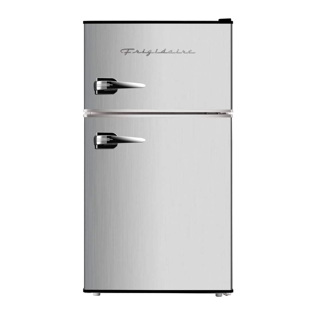 3.2 cu. ft. Retro 2-Door Mini Refrigerator in Platinum Design with Top Freezer