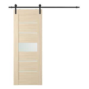 Vona 07-06, 30 in. x 84 in. 5=Lite Frosted Glass Loire Ash Composite Core Wood Sliding Barn Door with Hardware Kit