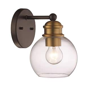 Polverini 1-Light Black and Antique Gold Indoor Wall Sconce Light Fixture with Clear Glass Shade