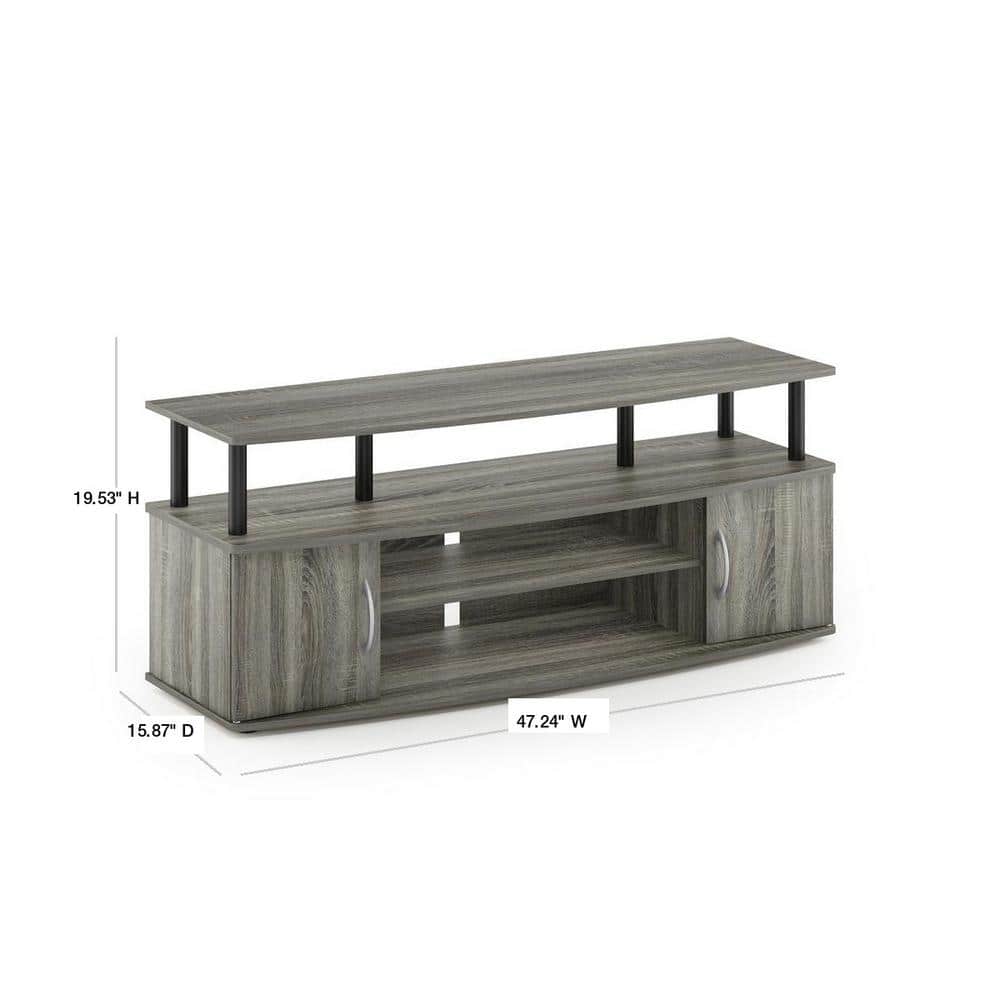 Modern French Oak Grey and Black 55" TV Stand with Open Shelving