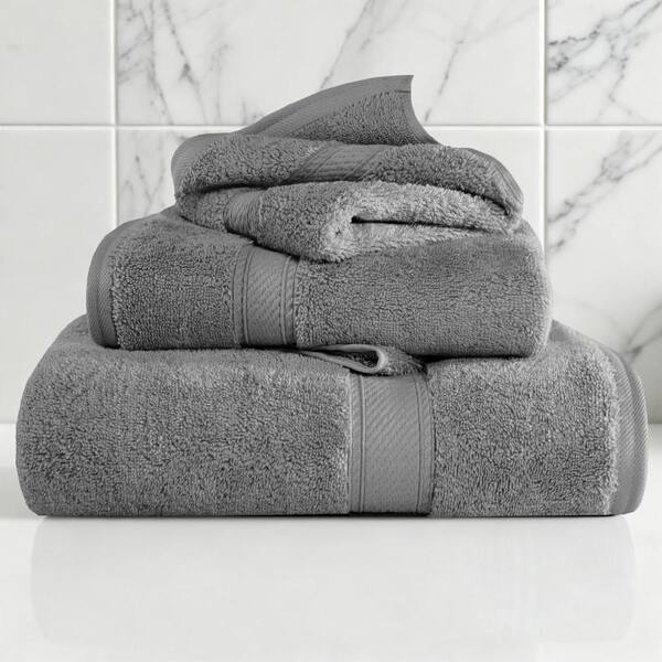 Superior Madeline 3-Piece Charcoal Solid Egyptian Cotton Towel Set