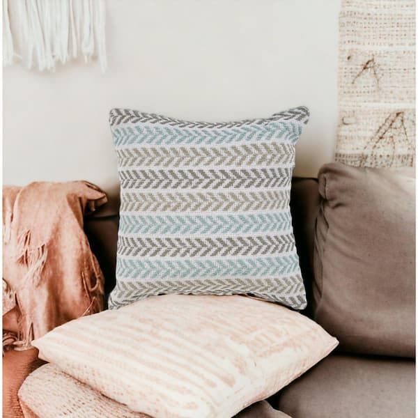 Blue, Beige Chevron Polyfill 18.00 in. x 18.00 in. Throw Pillow (Set of 4)