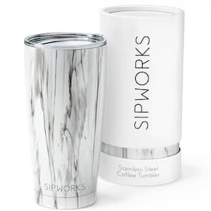 Double Walled 20 oz. Insulated White Marble Stainless Steel Coffee Tumbler with Lid