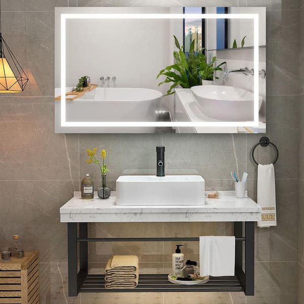 60 in. W x 36 in. H Rectangular Frameless Dimmable Anti-Fog Wall Bathroom Vanity Mirror in White