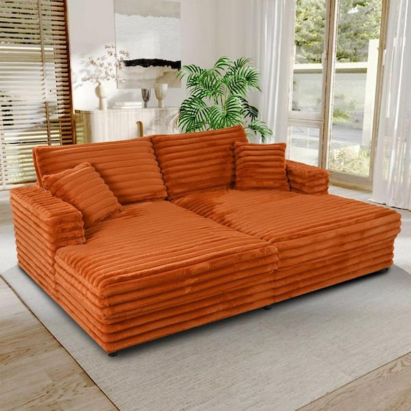 Holy Orange Fabric Upholstered Loveseat Chaise Lounge with Throw Pillows