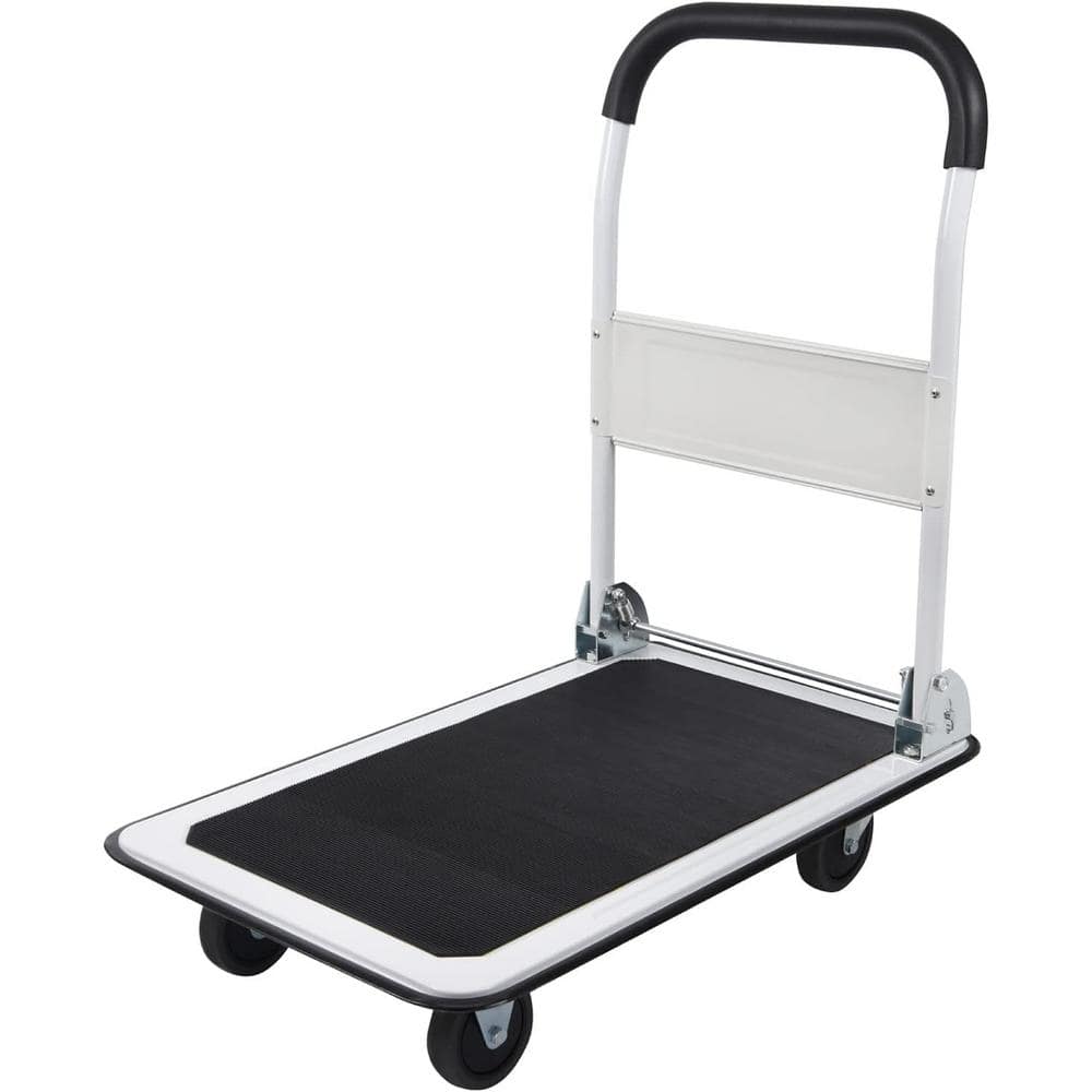 330 lbs. White Foldable Pushcart, Platform Dolly with 4-Wheels for Workshop