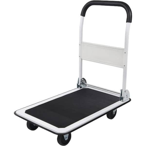 Angel Sar 330 lbs. White Foldable Pushcart, Platform Dolly with 4-Wheels for Workshop Warehouse