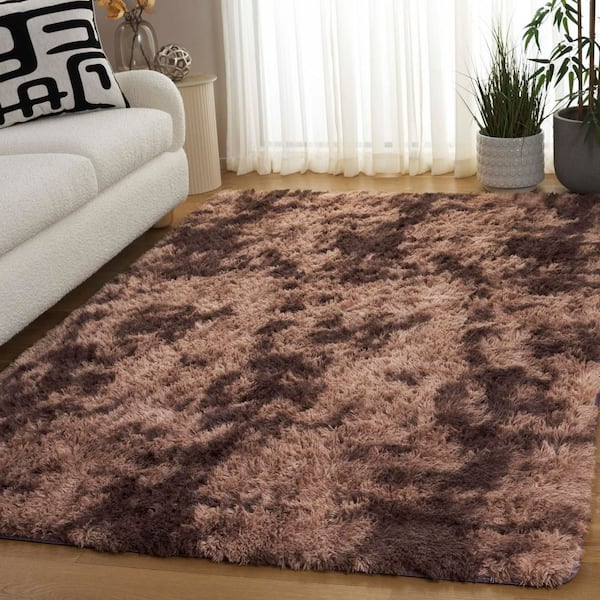 Rainbow Shag 4 ft. x 6 ft. Brown Abstract Solid Area Rug