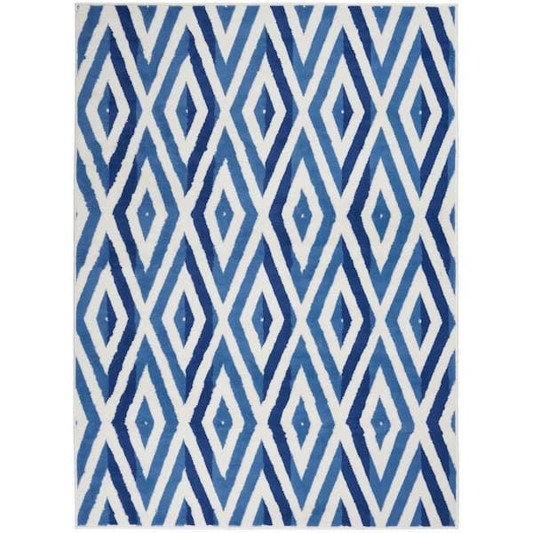 Whimsicle Ivory Blue 6 ft. x 9 ft. Geometric Modern Area Rug