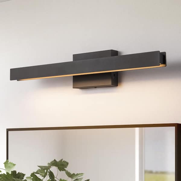 RRTYO Willow 1-Light 23.6 in. Modern Black Linear Dimmable Integrated LED Bathroom Vanity Light Rotatable Wall Sconces
