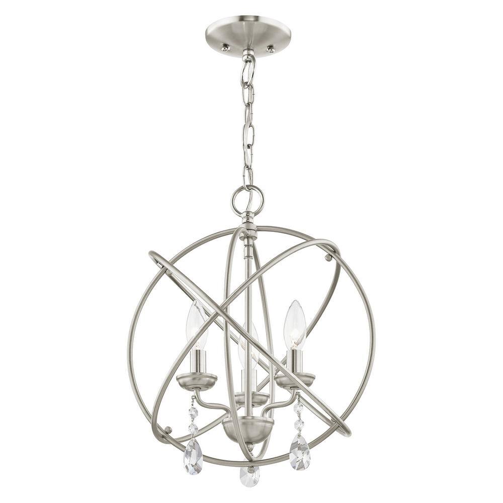 Elegant Mini 3-Light Brushed Nickel Chandelier with Teardrop Crystals