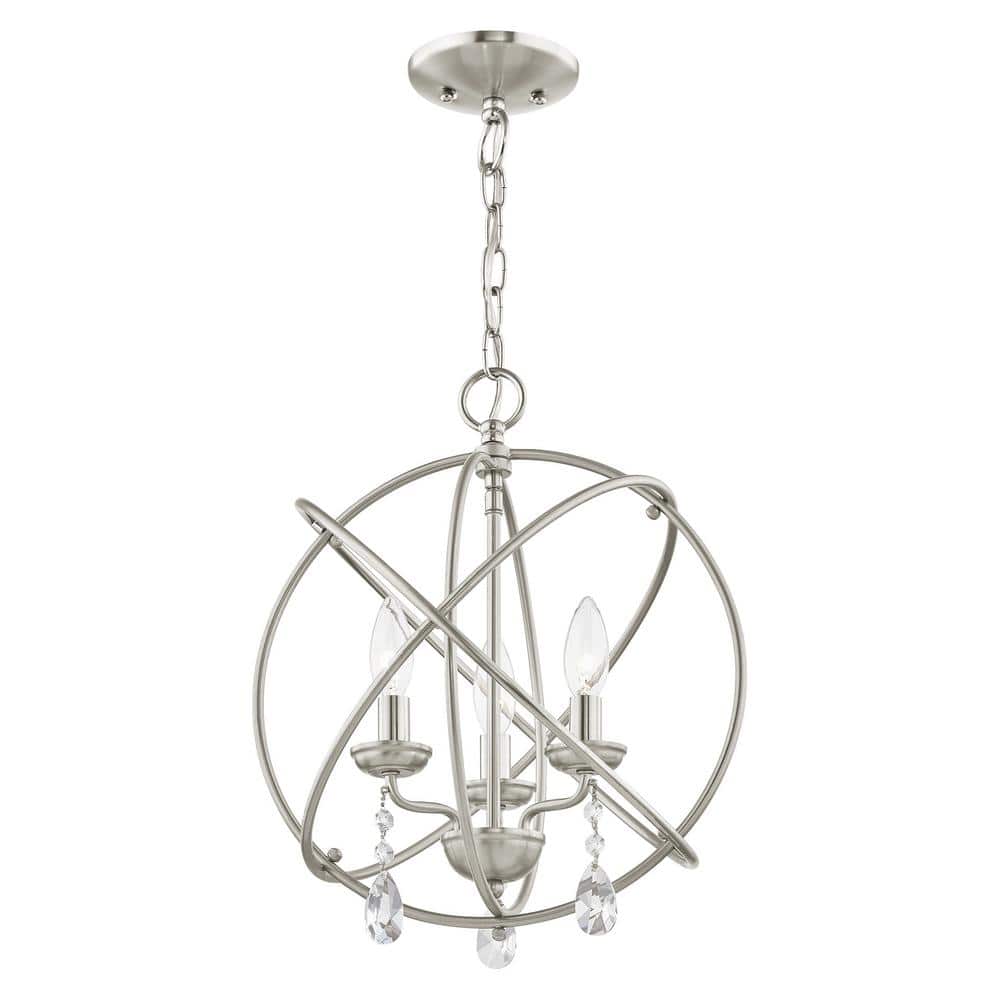 Elegant Mini 3-Light Brushed Nickel Chandelier with Teardrop Crystals