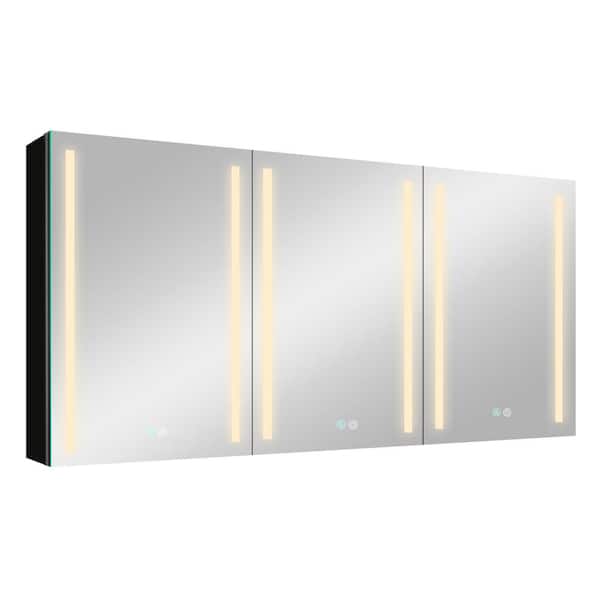 Unbranded 60 in. W x 30 in. H LED Rectangular Aluminum Frameless Bathroom Medicine Cabinet with Mirror and 2 shelves in Black