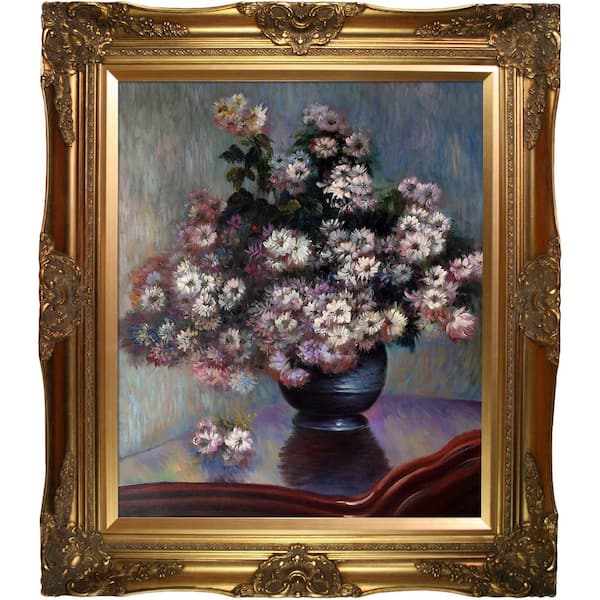LA PASTICHE Chrysanthemums by Claude Monet Victorian Gold Framed Abstract Oil Painting Art Print 28 in. x 32 in.