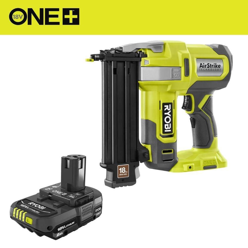 18V ONE+ Cordless AirStrike 18-Gauge Brad Nailer with Sample Nails, (1) 4.0 Ah Battery and Charger