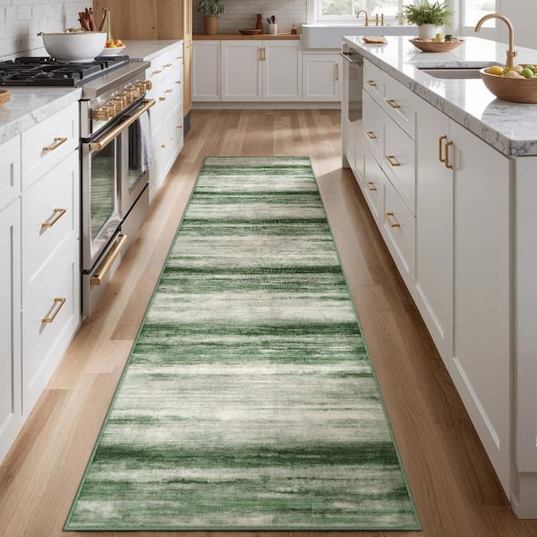 Aegean Sea Green 2 ft. x 8 ft. Washable Modern Abstract Runner Rug