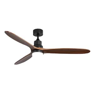 60 in. Integrated LED Indoor/Outdoor Black Ceiling Fan with 3 Solid Wood Blades and Remote Control