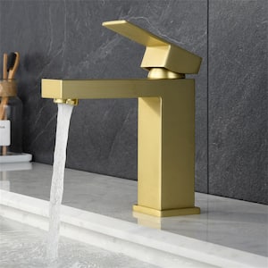 Single Handle Single Hole Bathroom Faucet Modern Deck Mounted Brass Sink Basin Taps in Brushed Gold