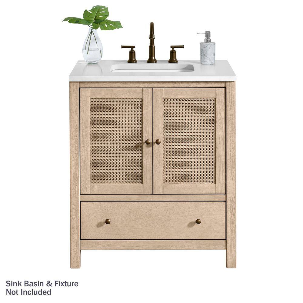Natural Rubber Wood Freestanding Bathroom Vanity with Rattan Doors