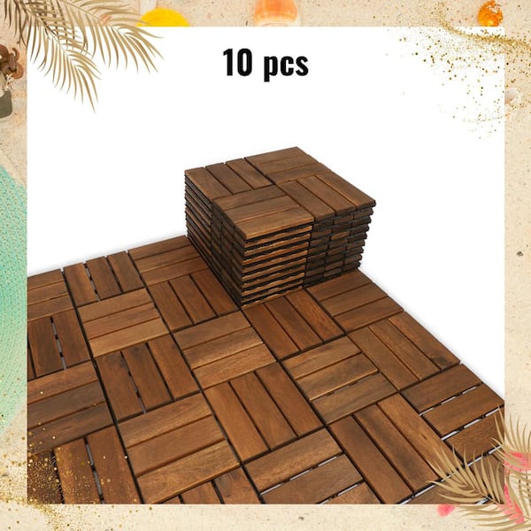 HOTEBIKE 10-Piece 12 in. x 12 in. Square Acacia Hardwood Interlocking Deck Tiles