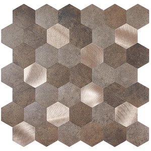 Brushed Bronze Aluminum Mix Hexagons 11.5 in. x 11.5 in. Metal Peel and Stick Tile (7.35 sq. ft./8-Pack)