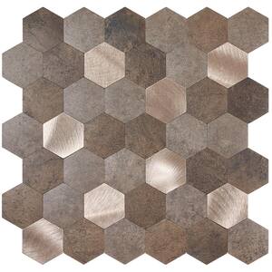 Bronze Mix Aluminum Hexagons 5 in. x 5 in. Metal Peel and Stick Tile (.17 sq. ft./Sample)