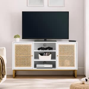 47 in. W x 15.5 in. D x 26.25 in. H White Linen Cabinet TV Stand with Adjustable Shelf for Living Room, Bedroom