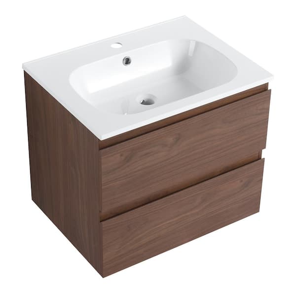 FORCLOVER 24 in. W x 18-5/16 in. D x 20-1/2 in. H Bath Vanity in Brown Oak with White Acrylic Top