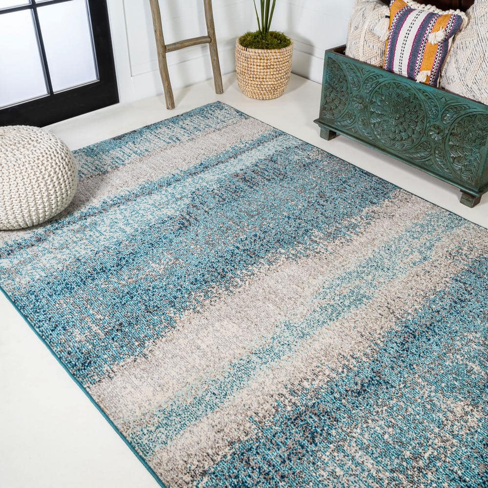 Serene Splash Cream/Turquoise Synthetic 5' x 8' Abstract Area Rug