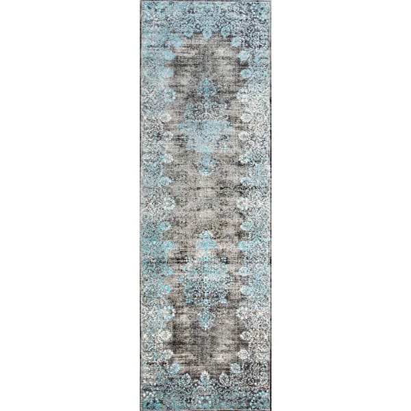 nuLOOM Lacy Vintage Floral Teal 3 ft. x 8 ft. Runner Rug