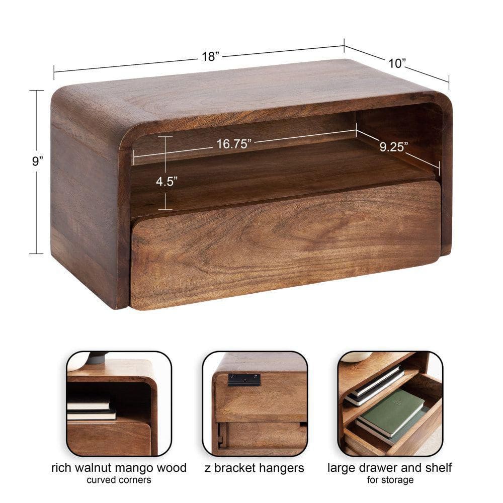 Kato 18 in. W. Walnut Brown Rectangle Contemporary Wood Floating Side Table - thumbnail 5