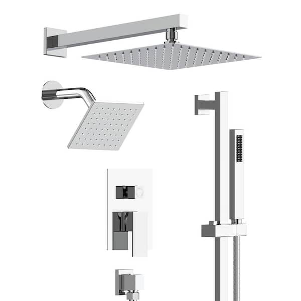 YAWWALK 3-Spray 10 and 6 in. Wall Mount Dual Shower Heads and Handheld Shower Head in Chrome (Valve Included)