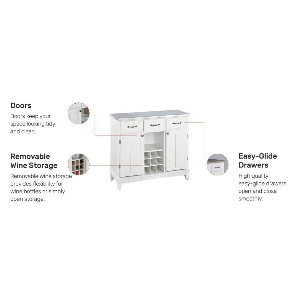 Elegant Off-White Hardwood Buffet Server with Stainless Steel Top