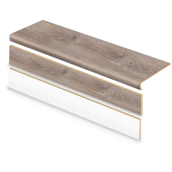 Sterling Oak 47 in. L x 12.15 in. W x 57.91 mm T Vinyl Overlay Stair Tread and Reversible Riser Kit