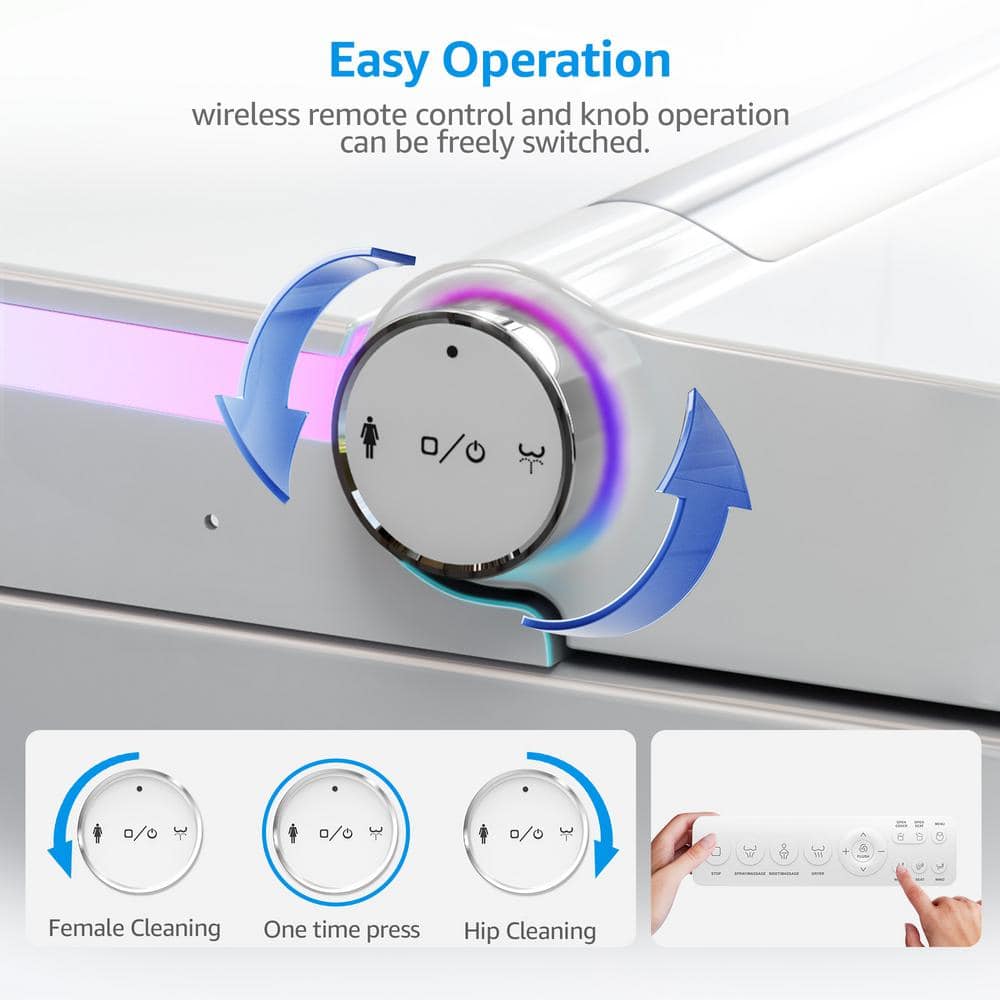 Yulika White Ceramic Elongated Smart Bidet Toilet with LED Display