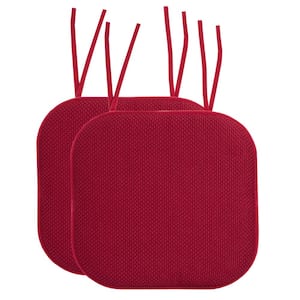 Honeycomb Memory Foam Square 16 in. x 16 in. Non-Slip Back Chair Cushion with Ties, Red (2-Pack)